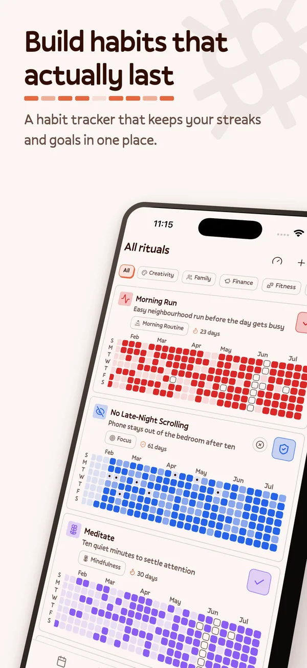 Ritua habit tracker screenshot: build habits that last