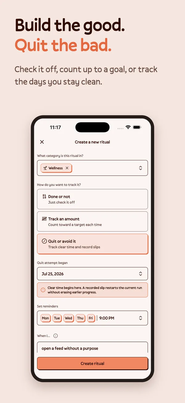 Ritua habit tracker screenshot: build good habits and quit bad ones